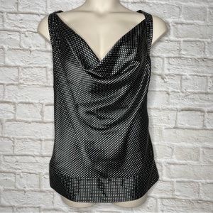 Lane Bryant Satin Drape Neck Halter Top Women’s 28 Black Sleeveless Polka Dot